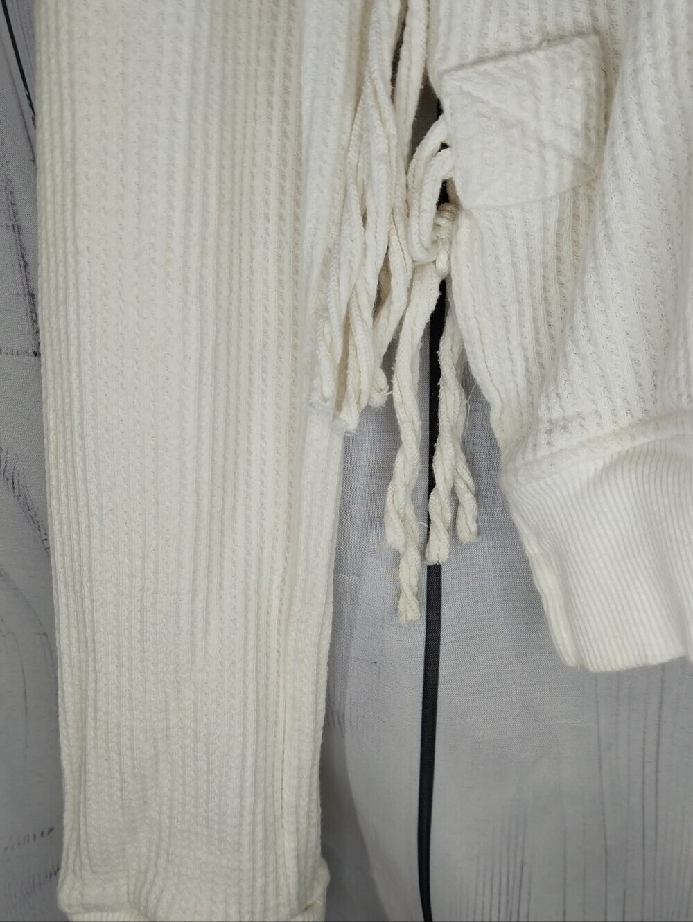 Free People One Cream Cropped Interlaken Cozy Thermal Textured Knit Pullover - Picture 10 of 10